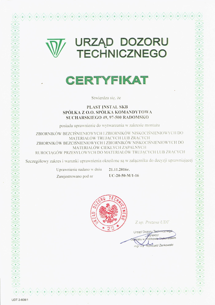 Zertifikat der Technischen Aufsichtsbehörde